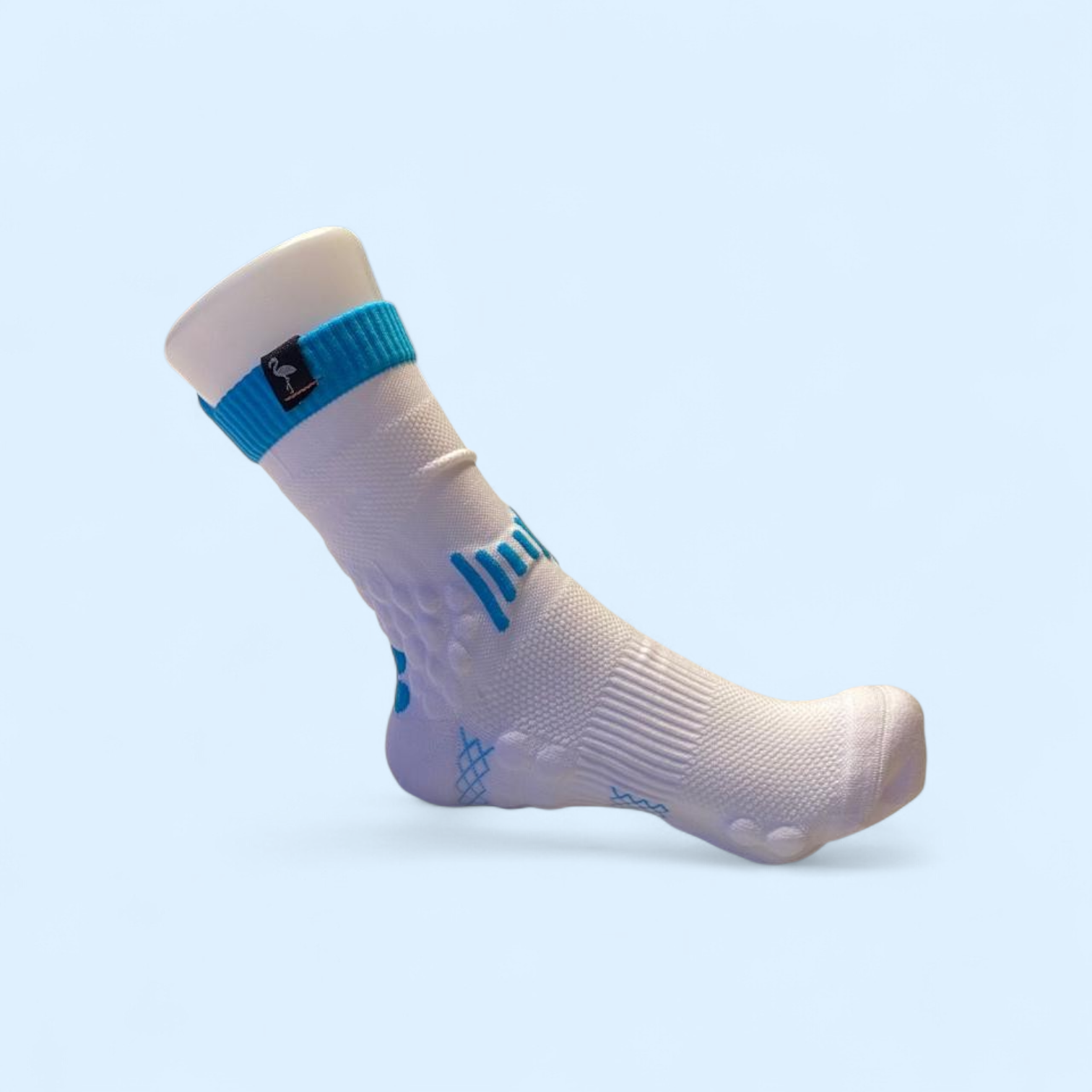Calcetín Artemia Blanco Celeste — largo para tenis y pádel Flamingo Sports Chile